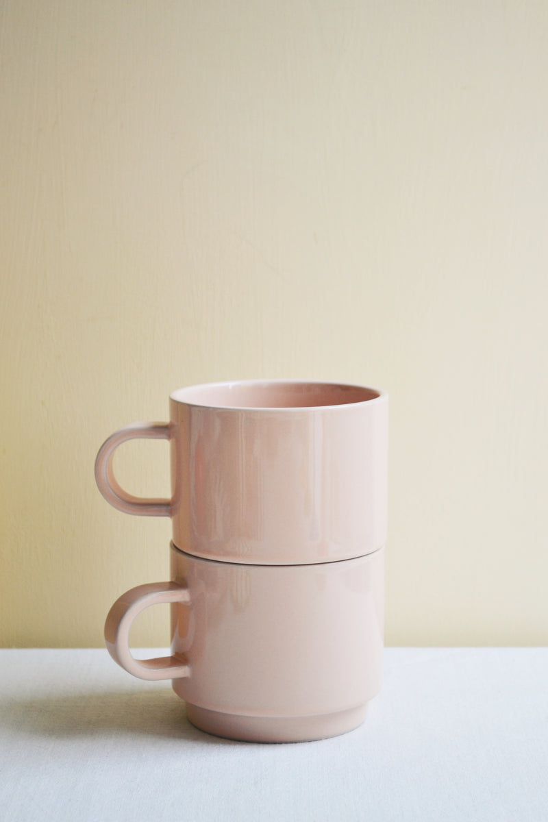 Set of Two Stackable Mugs - Glossy Soft Pink