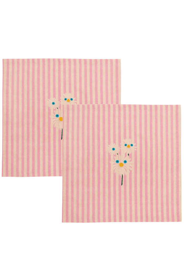 Set of Two Pink Flower Cotton Napkins