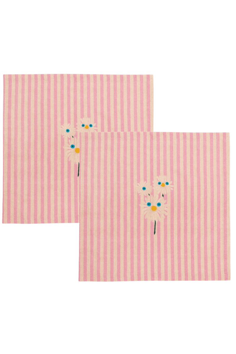 Set of Two Pink Flower Cotton Napkins