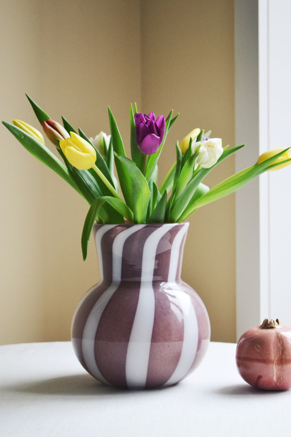 Purple and White Candy Stripe Glass Vase