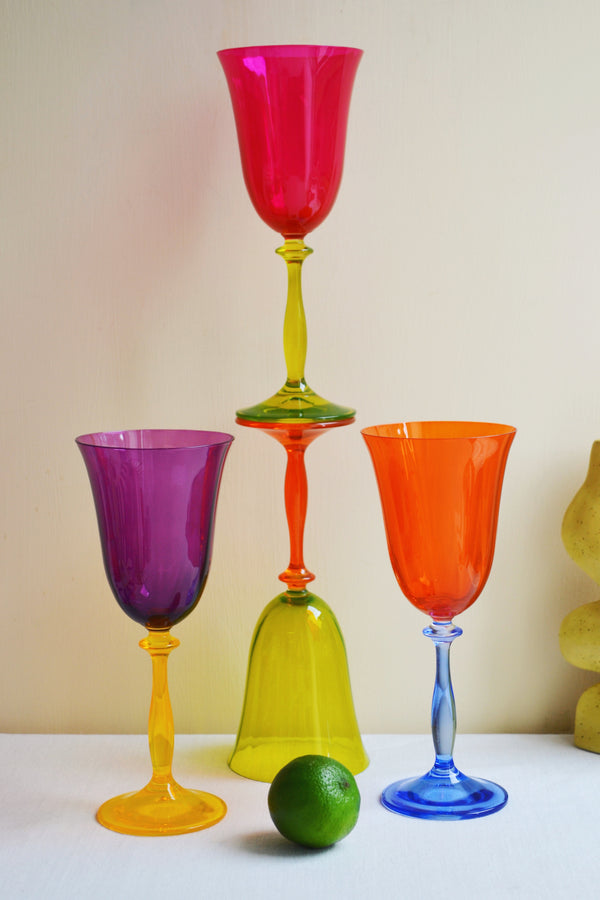 Anna and Nina Colourful Classic Wine Glasses, perfect for Summer Alfresco Dining