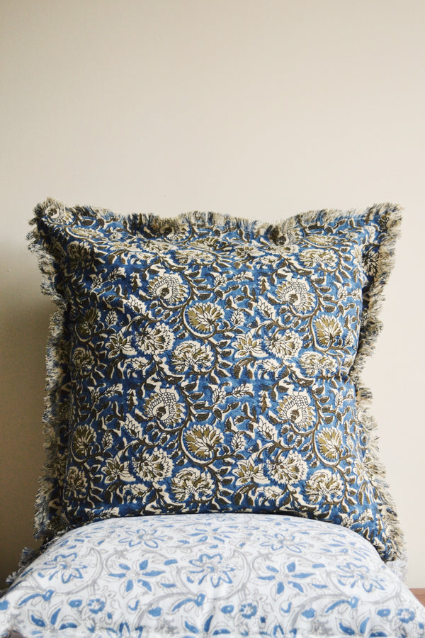 Blue and Green Floral Printed Cushion