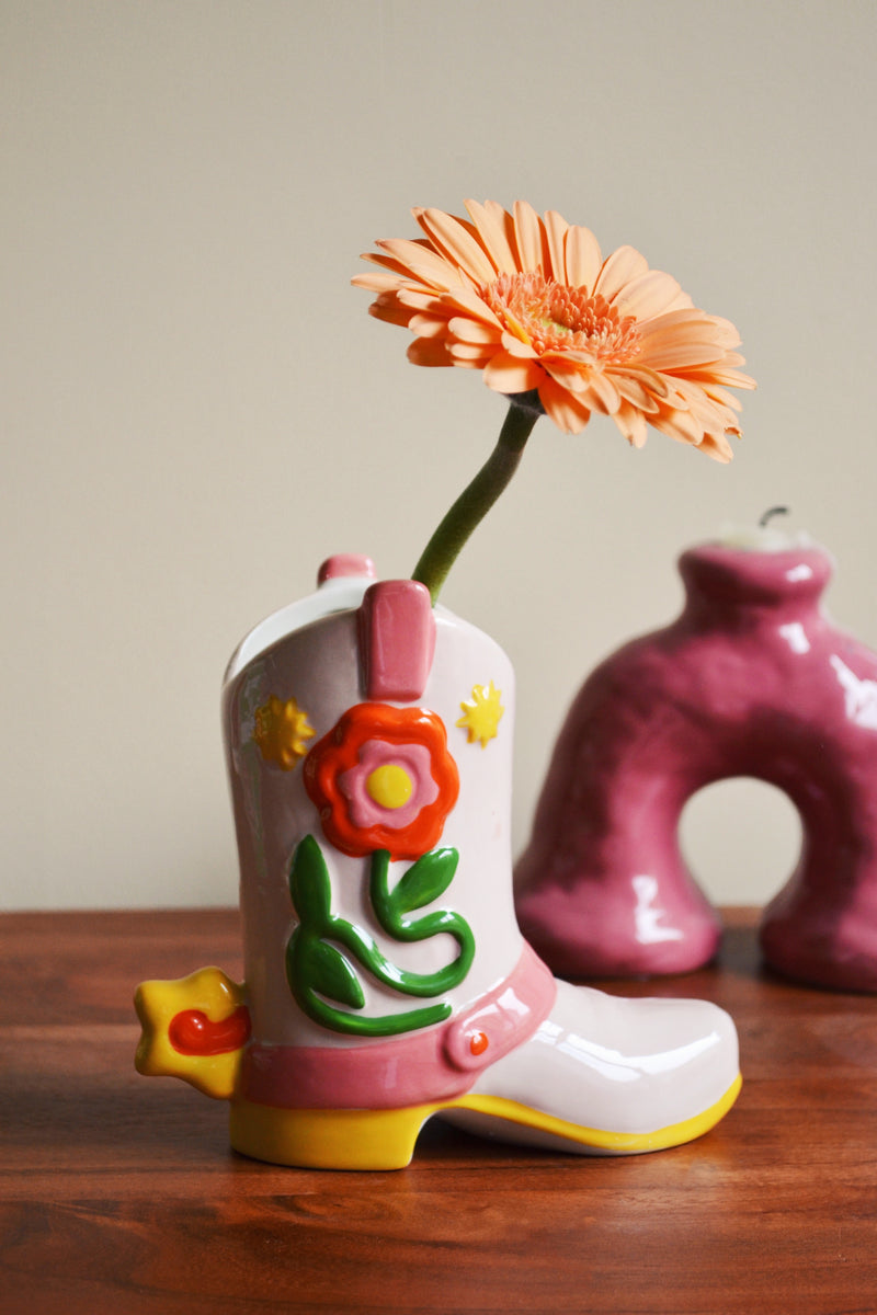 Cowgirl Cowboy Ban.do Boot Vase Kitsch Quirky Gift Ideas Floral Fun 