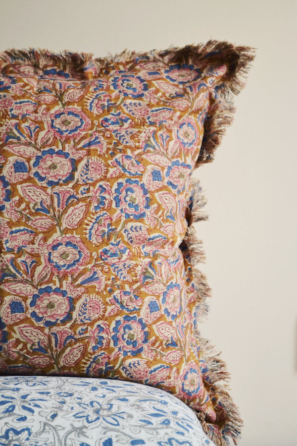 Honey and Blue Floral Printed Cushion