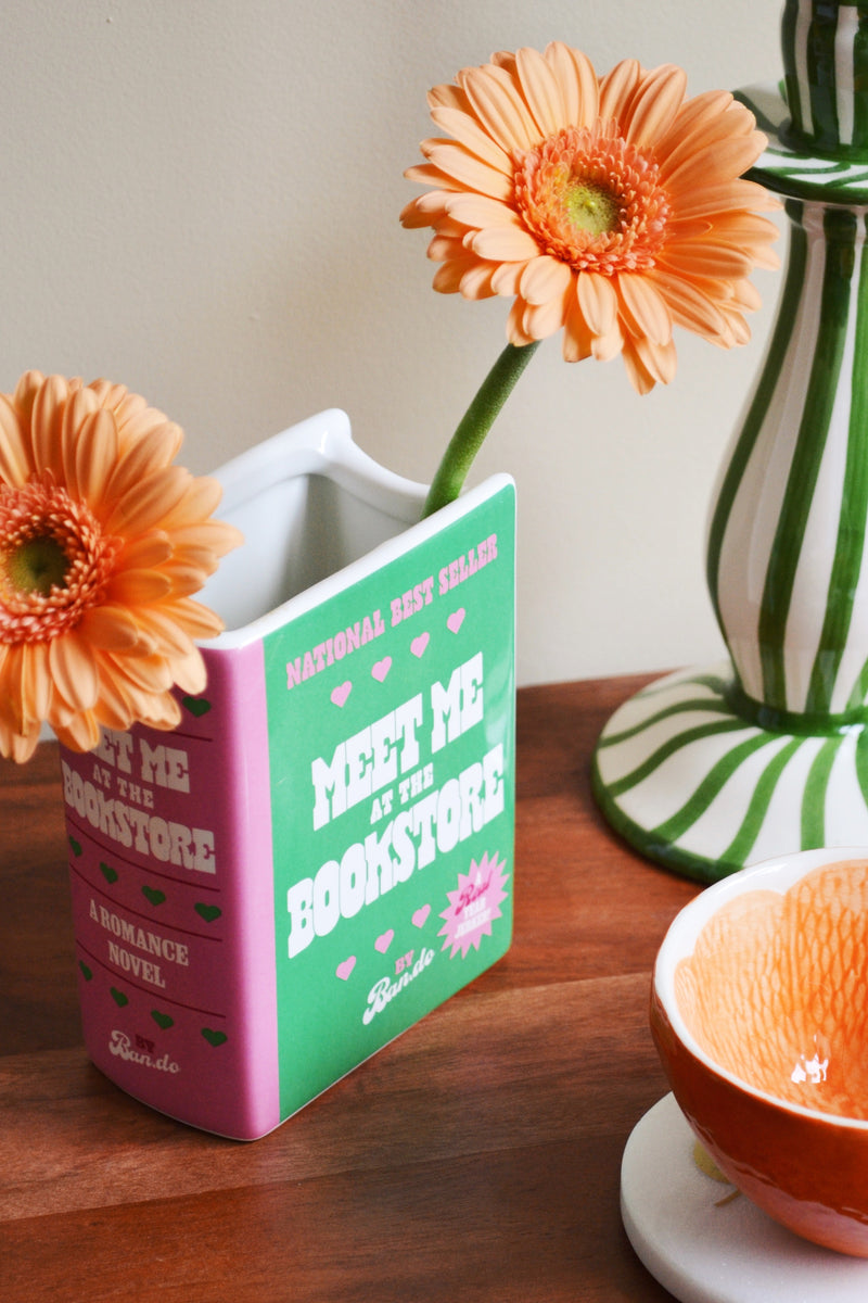 Romantic Book Lover Pink and Green Ban.do Vase Gift Novelty Kitsch Romance Novel Bookstore