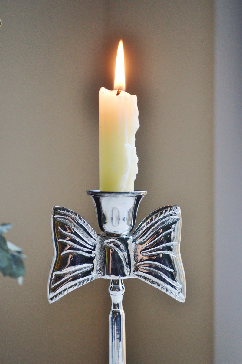 Silver Bow Candle Holder