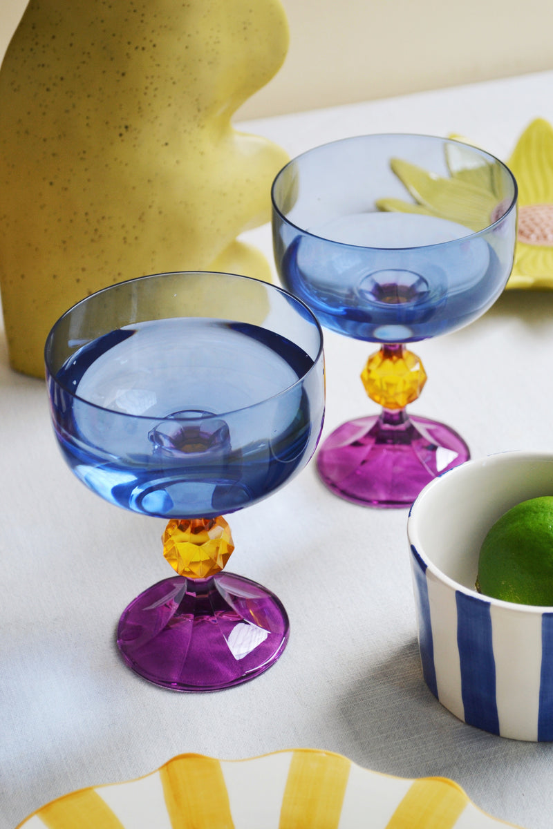 Set of Two Purple and Yellow Cocktail Glasses - Bliss