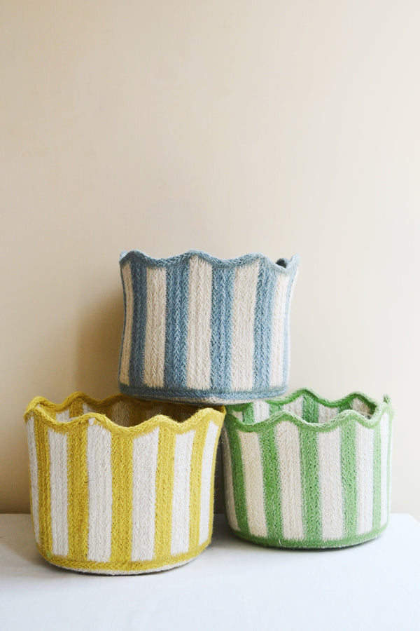 Scalloped Striped Jute Basket - Three Colours Available