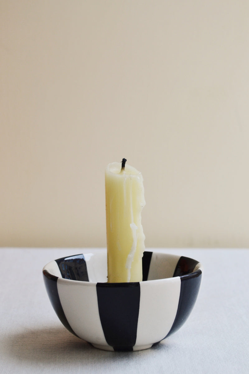 Striped Stoneware Candleholder Bowl - Two Colours Available