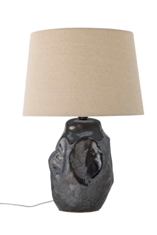 Black Glazed Terracotta Lamp with Linen Shade
