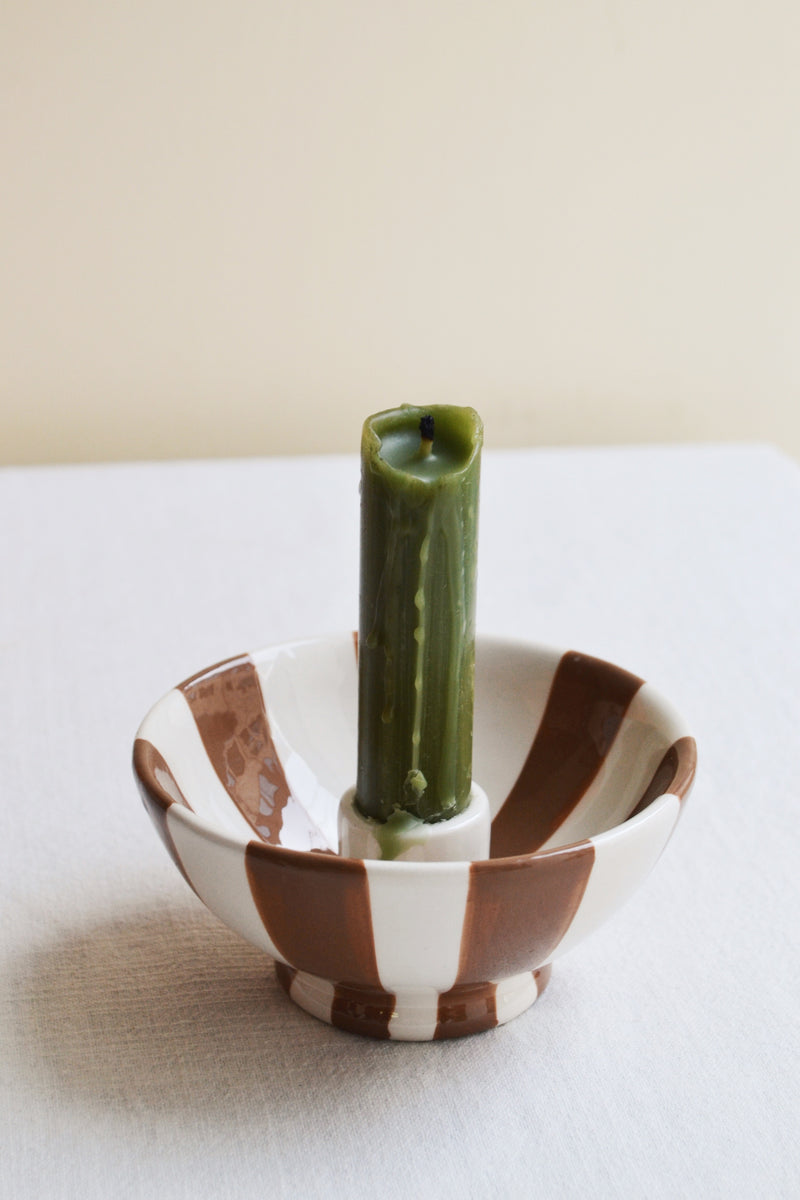 Striped Stoneware Candleholder Bowl - Two Colours Available