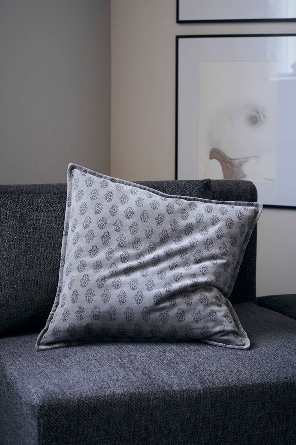 Grey Velvet Patterned Cushion