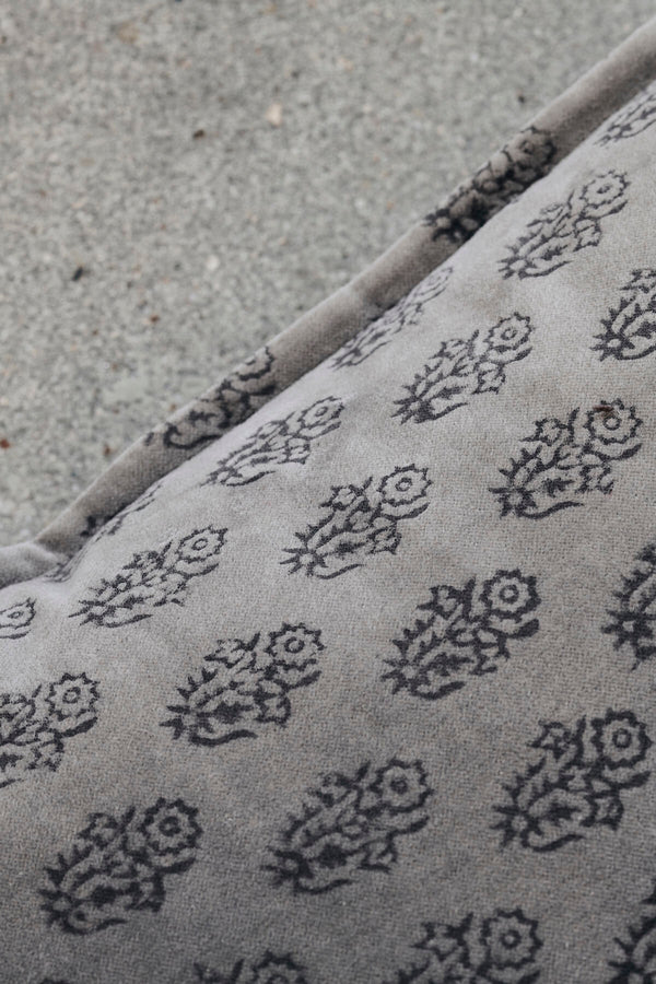 Grey Velvet Patterned Cushion