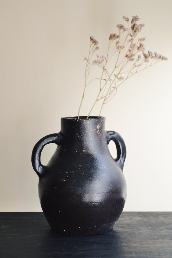 Dark Brown /  Black Earthenware Vase with Handles