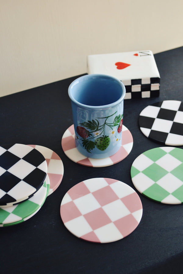 Set of Four Check Coasters- Three Colours Available
