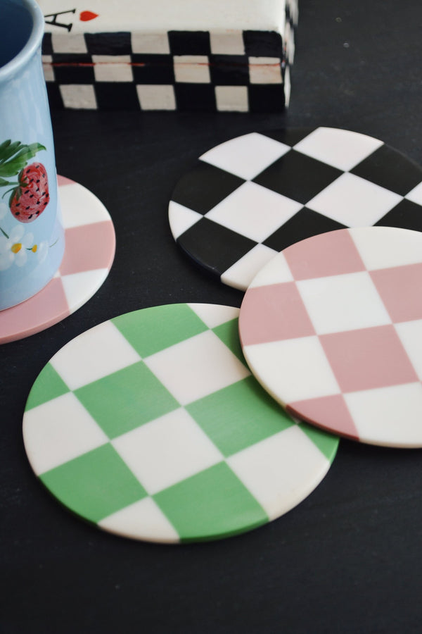Set of Four Check Coasters- Three Colours Available