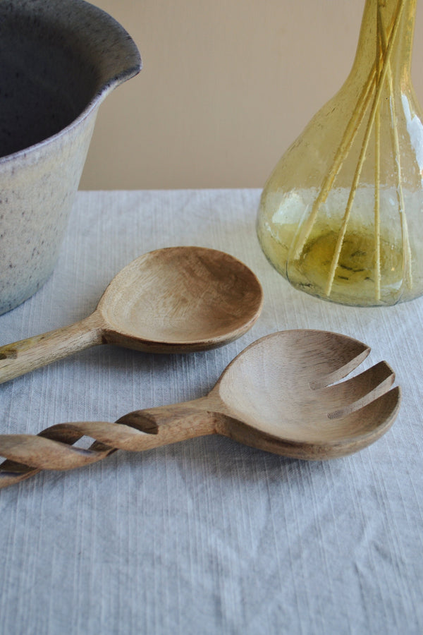 Wooden Salad Set Servers with Twisted Handles