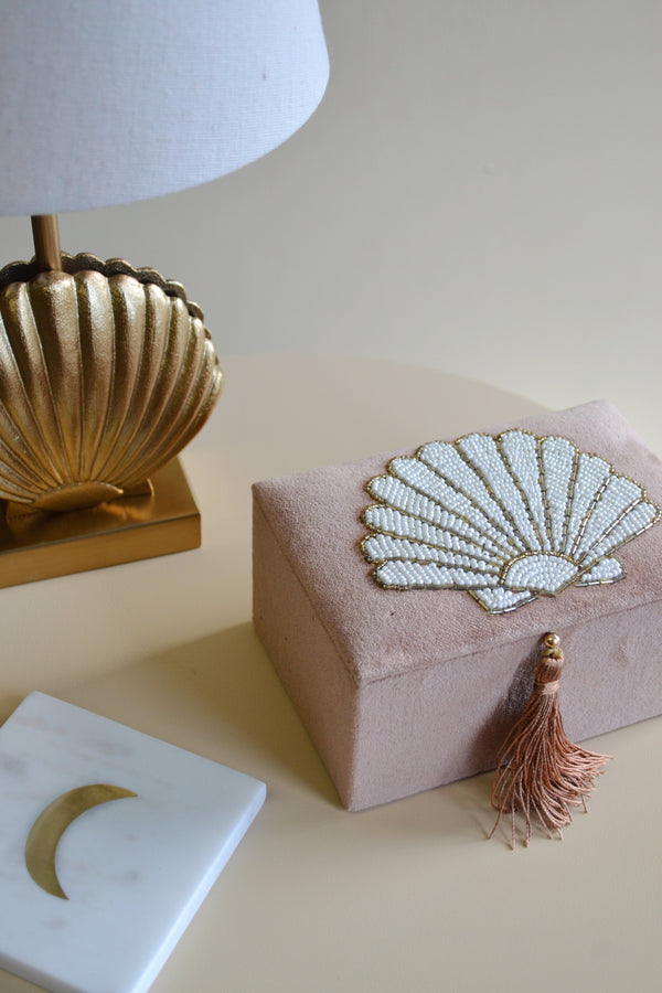 Terracotta Velvet Beaded Shell Jewellery Box