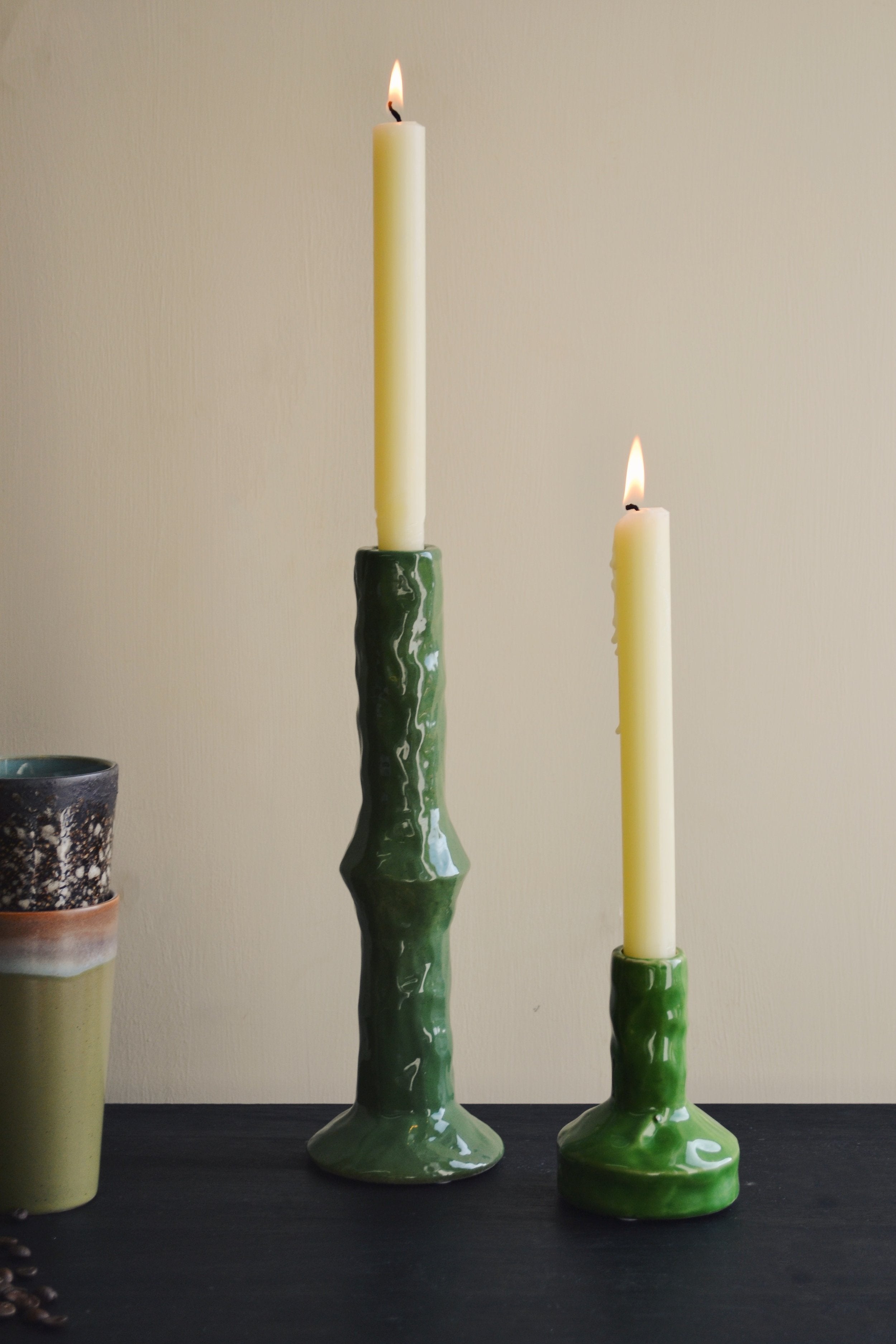 Green Ceramic Candle Holder Two Sizes Available