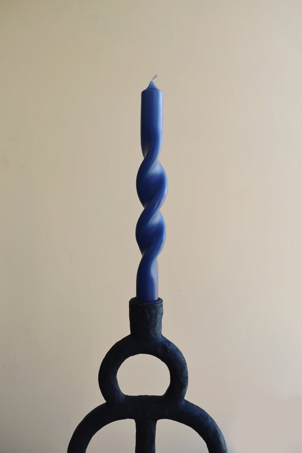 Set of Two Twisted Candles - Baja Blue