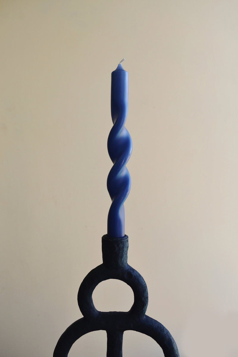 Set of Two Twisted Candles - Baja Blue