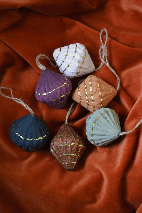 Set of Six Paper Pulp Cone Decorations