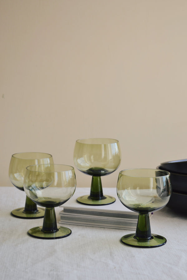 HKLIVING ® | Set of Four Olive Green Low Wine Glasses