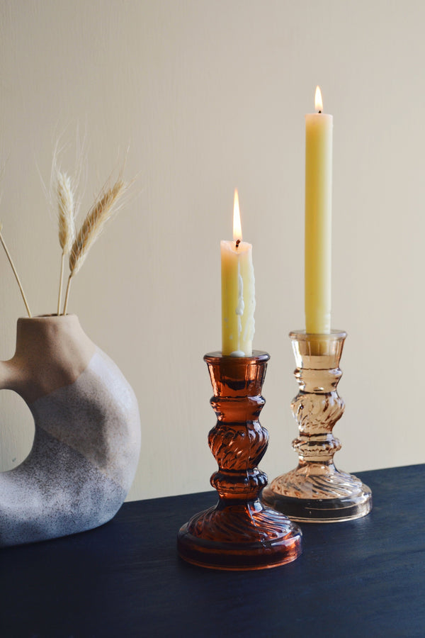 Antique Recycled Glass Candle Holder - Two Colours Available