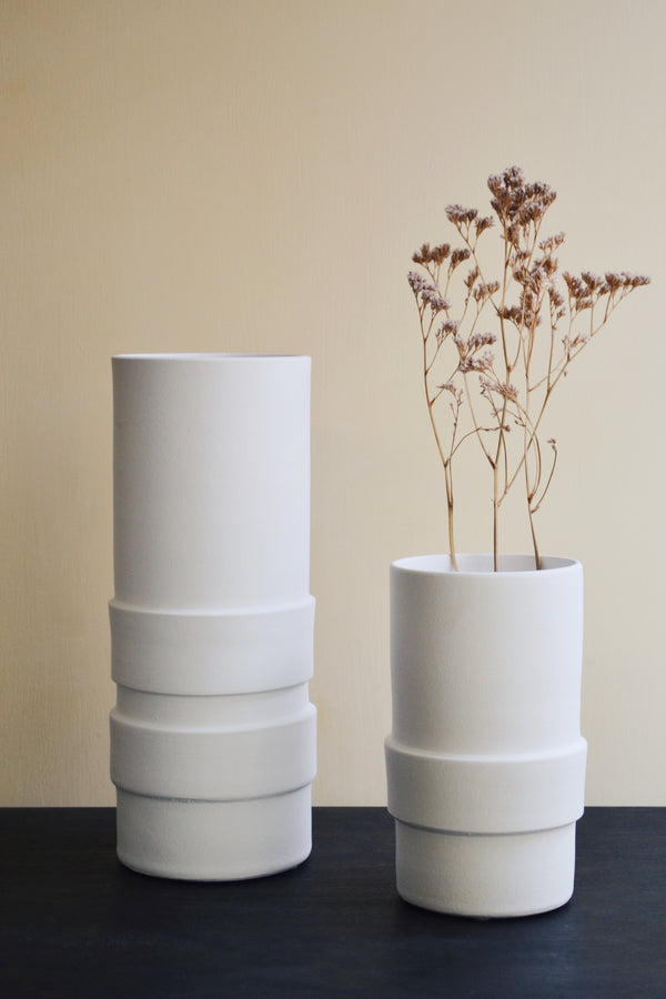 White Earthenware Vase - Two Styles Available