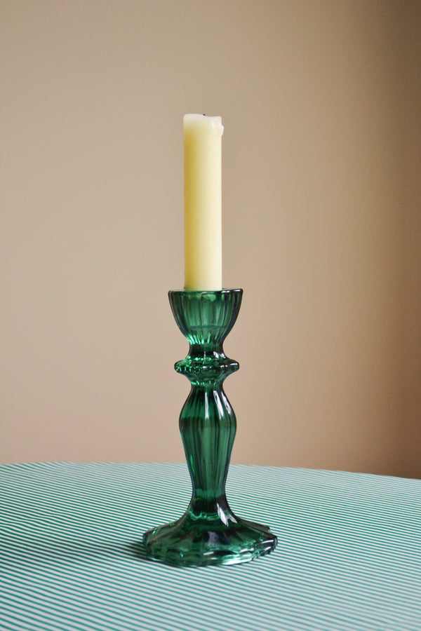 Glass Candlestick Holder - Green