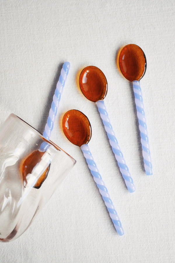 Set of Four Amber Twisted Glass Spoons