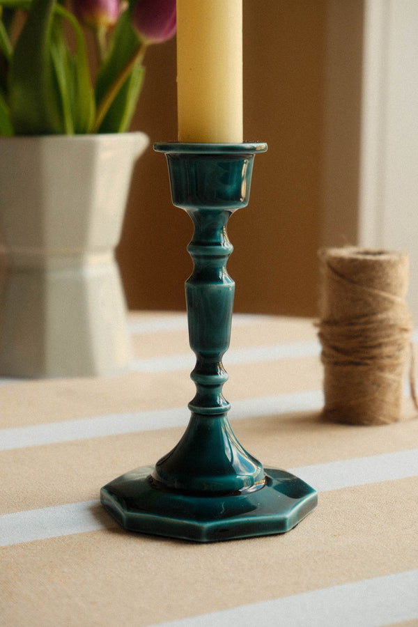 Octagonal Base Enamel Metal Candlestick Holder - Blue