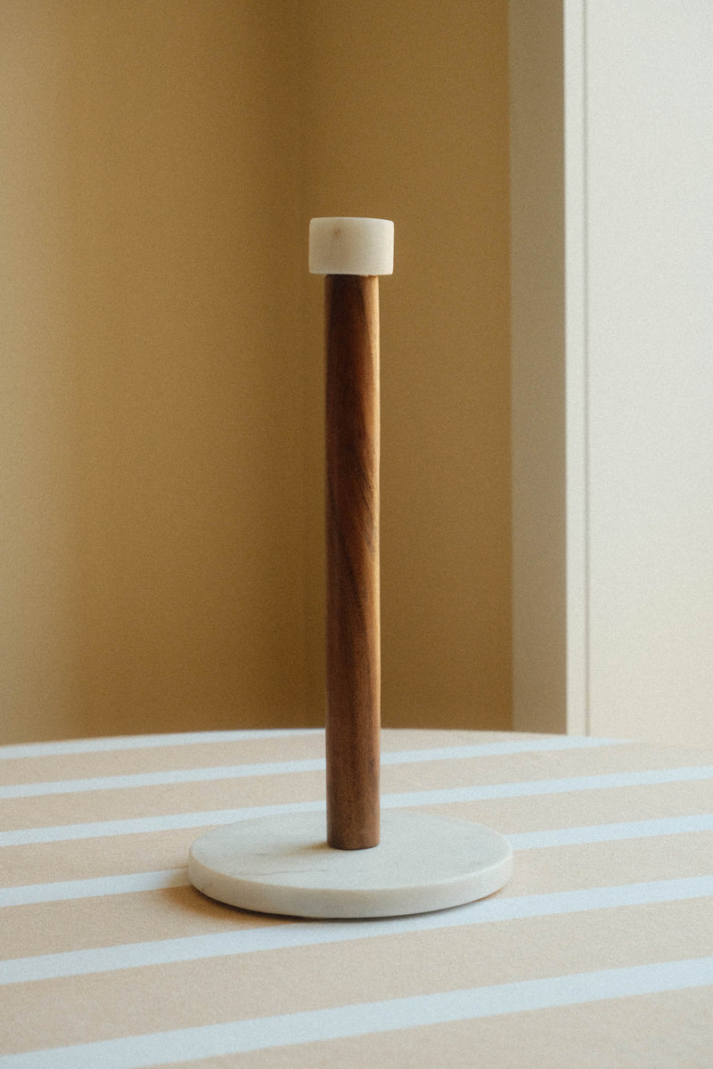 White Marble and Acacia Wood Kitchen Roll Holder
