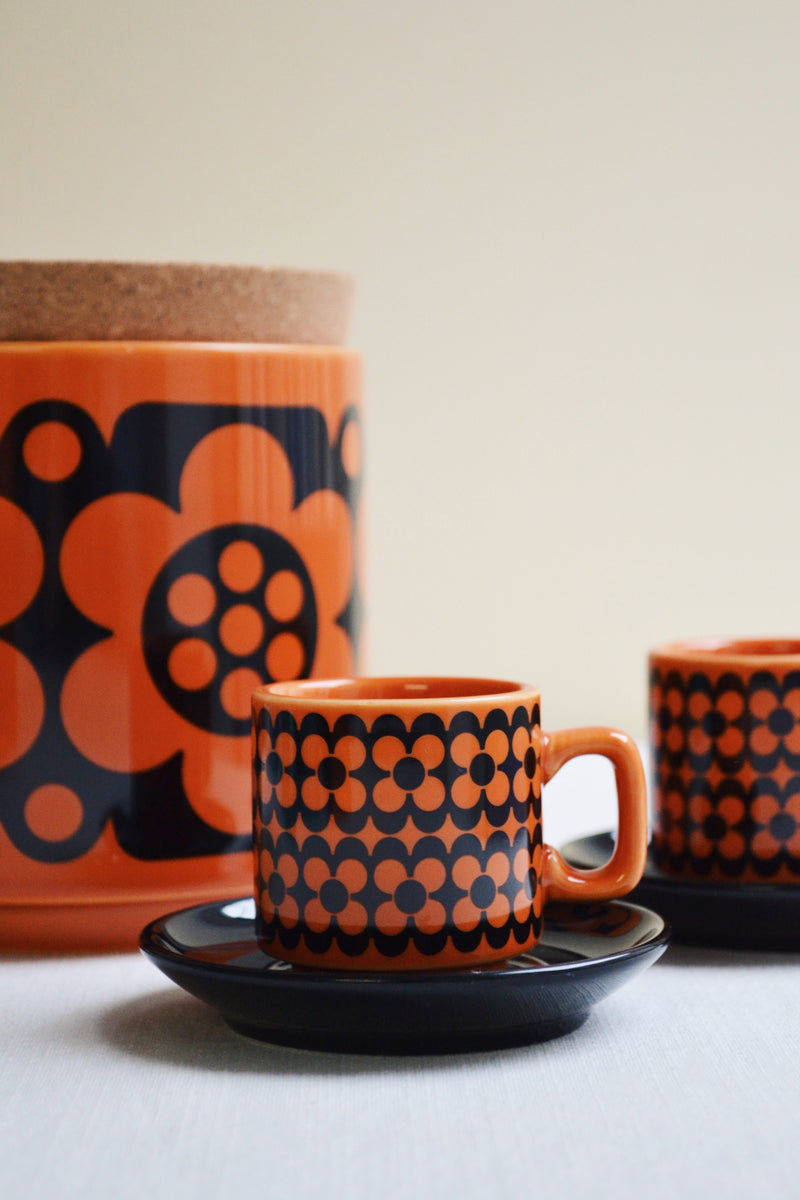 Set of Two Orange Espresso Mugs - Repeat Flower