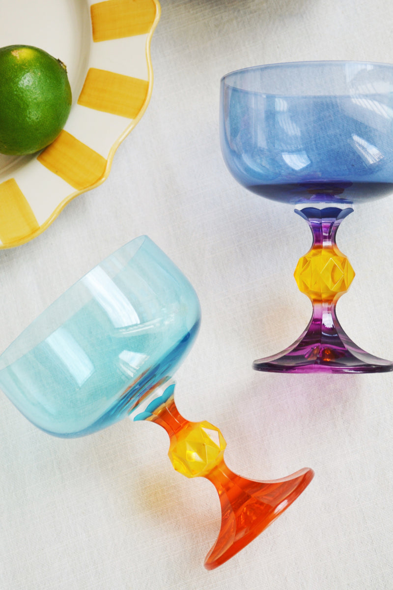 Set of Two Orange and Blue Cocktail Glasses - Paradise