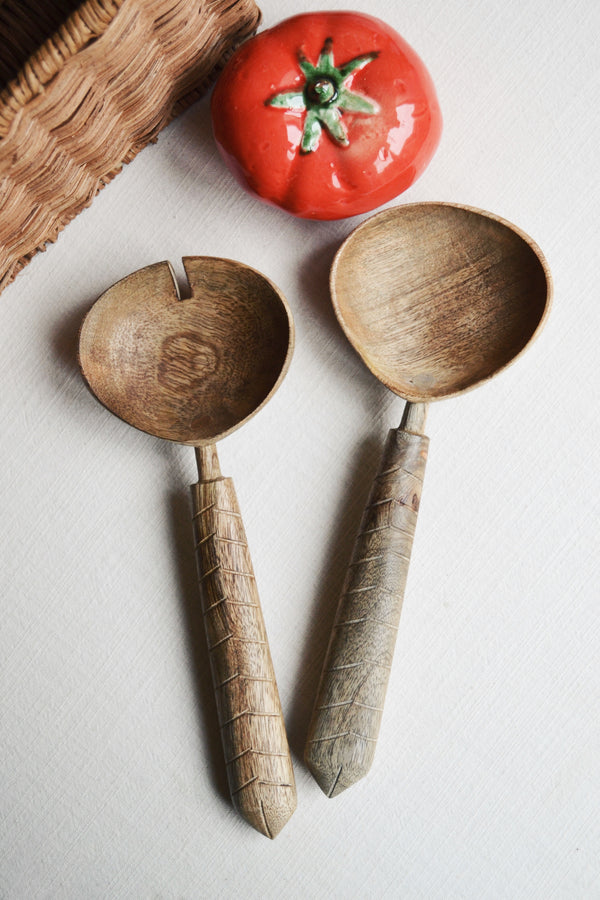 Set of Two Mango Wood Salad Serving Set