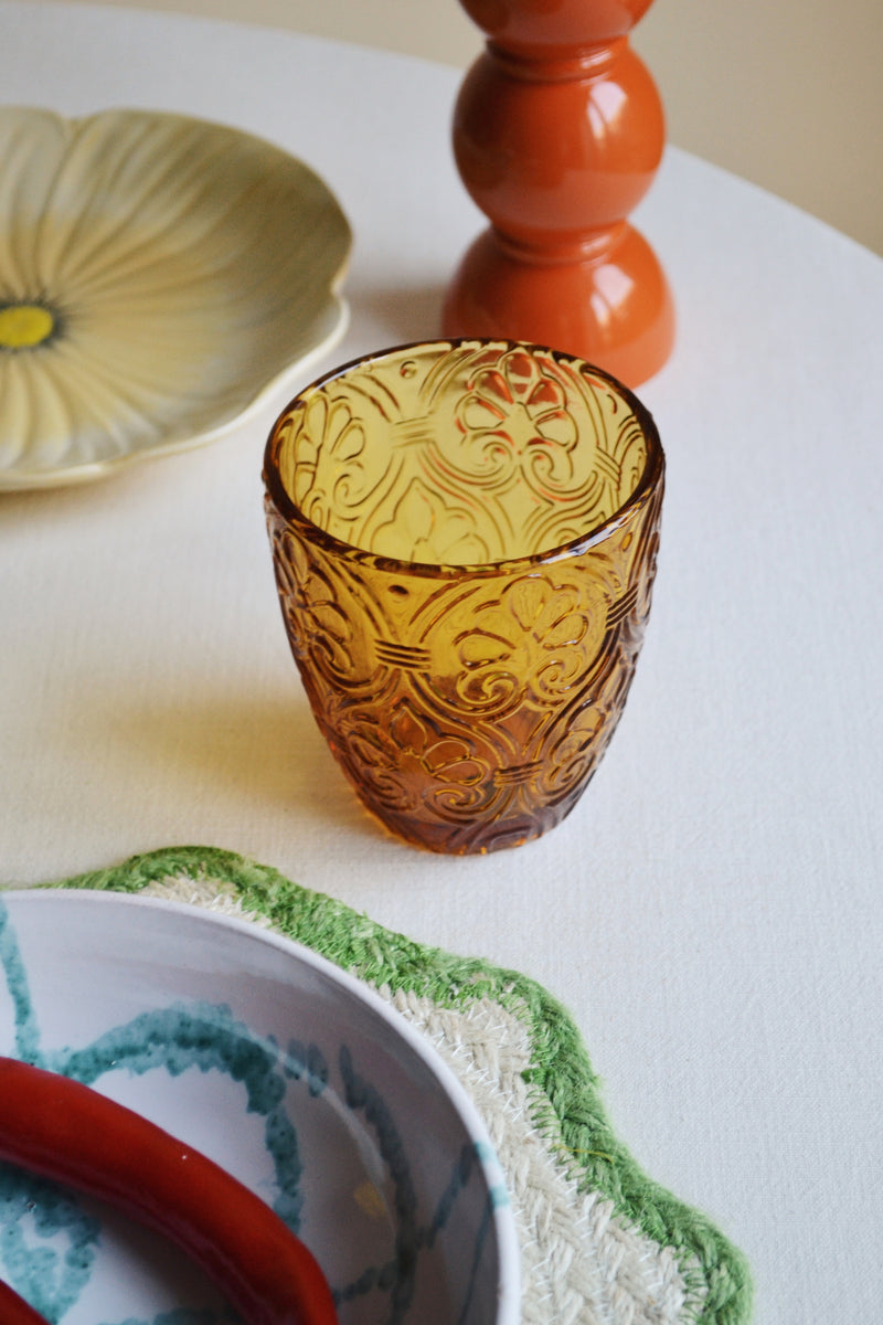 Patterned Amber Drinking Glass