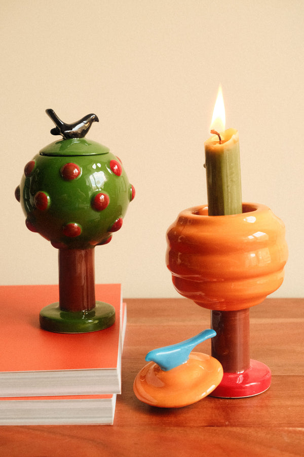 Hal Haines /  &k Amsterdam | Orange Bird In Autumn Tree Candle Holder