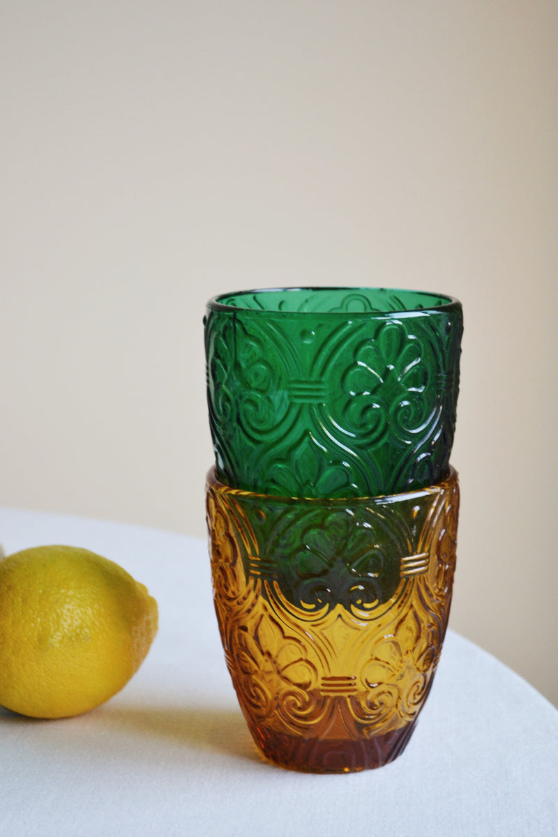Patterned Amber Drinking Glass