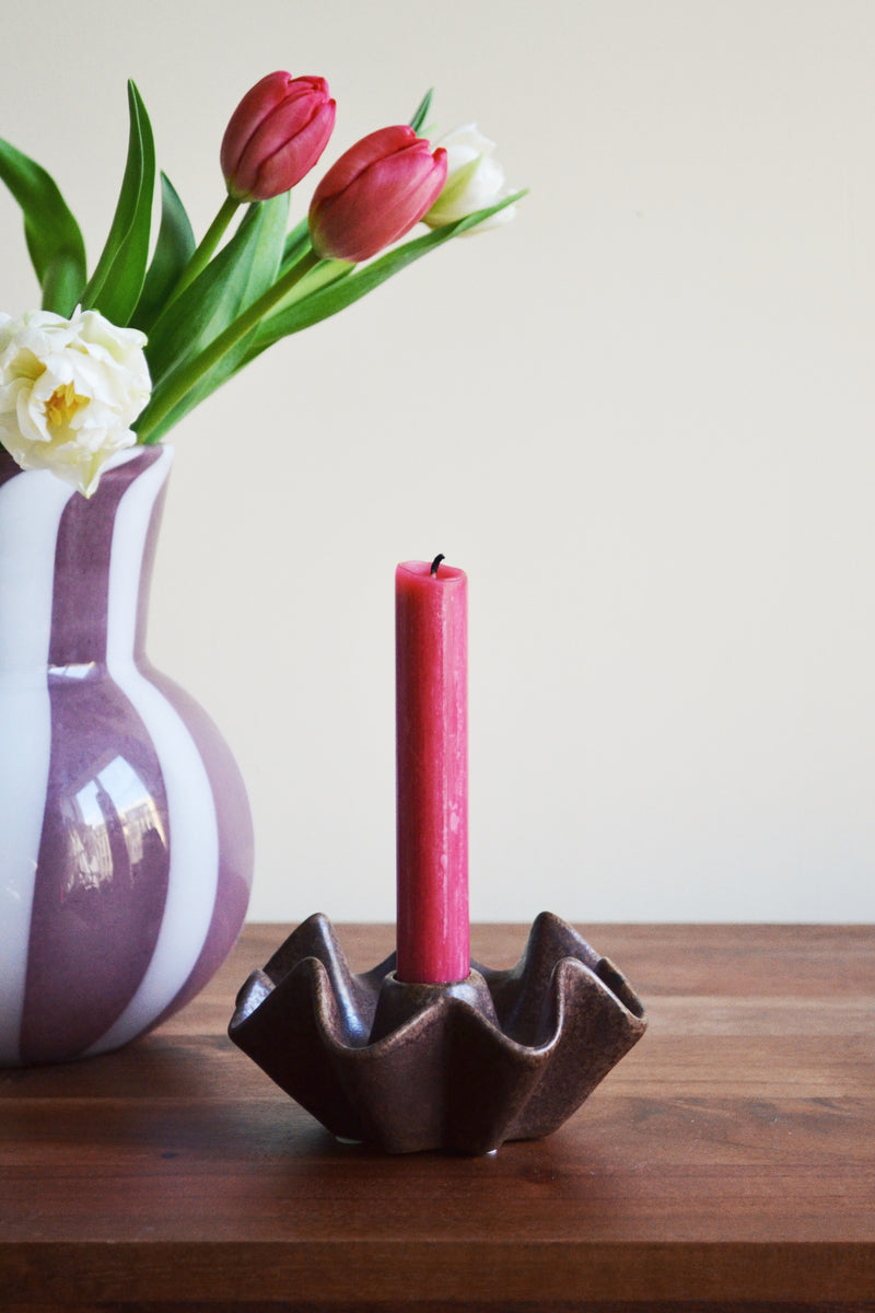 Brown Frill Stoneware Candle Holder