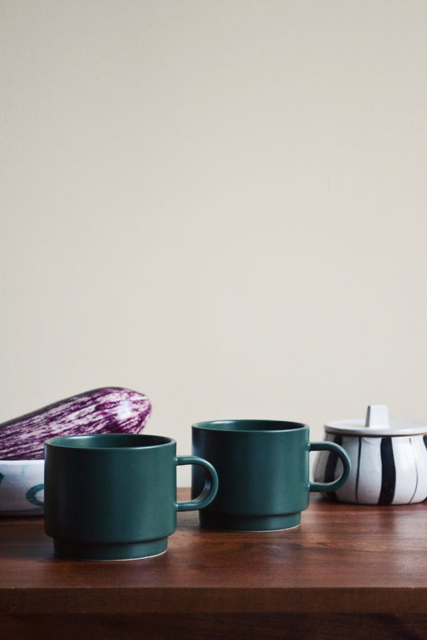 Set of Two Stackable Mugs - Matt Forest Green