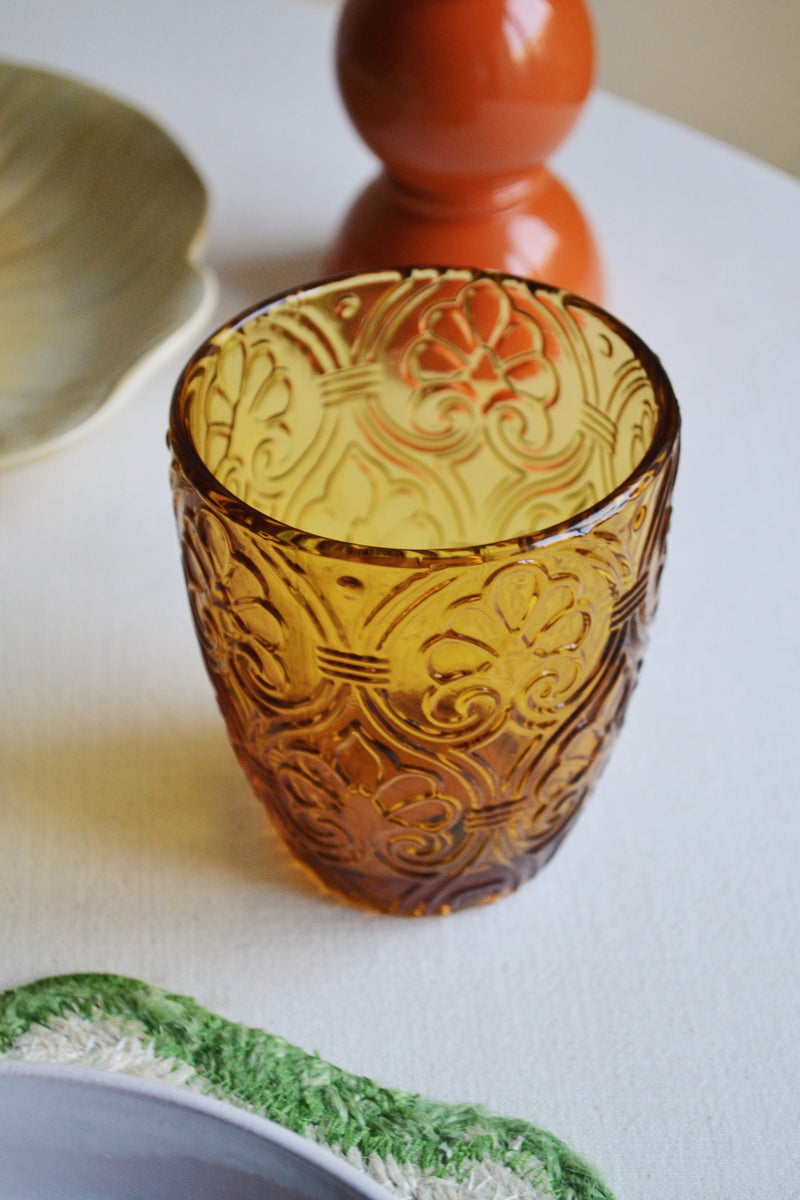 Patterned Amber Drinking Glass
