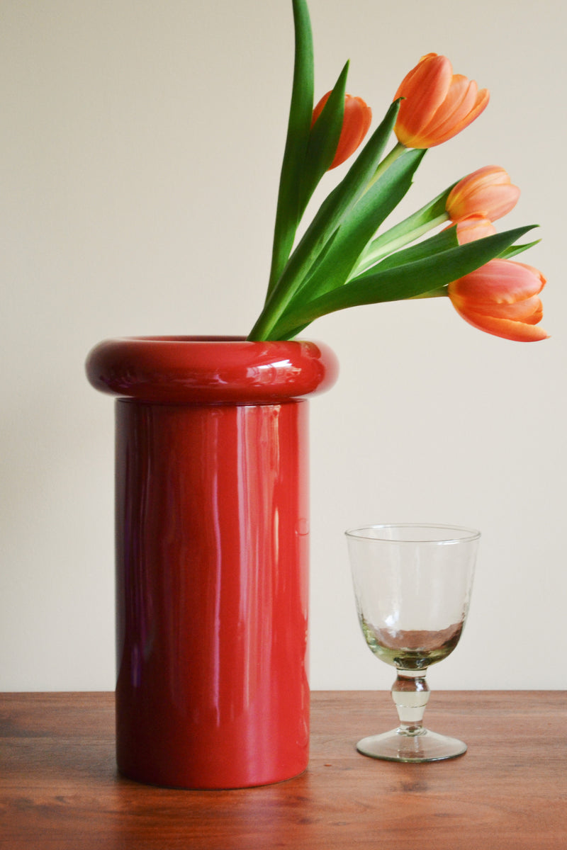 Chunky Burgundy Red Stoneware Vase
