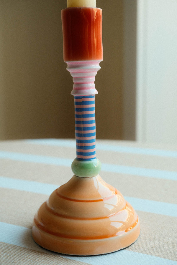 Orange Enamel Candlestick Holder