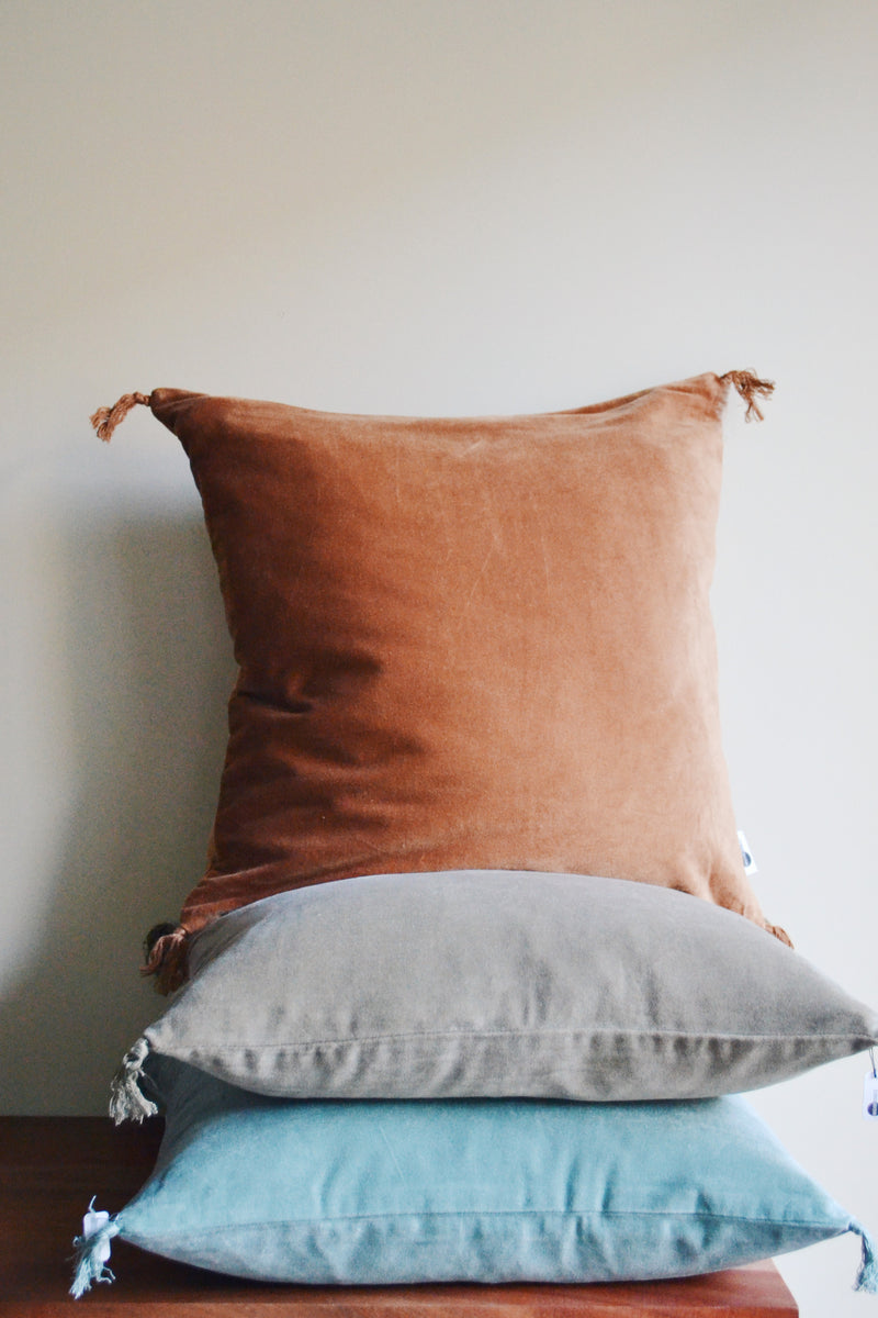 Velvet Cushion with Tassels - Burnt Orange