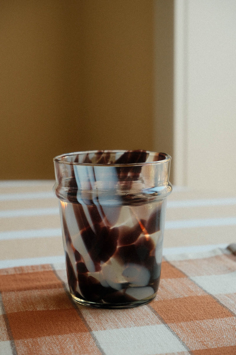Brown and White Splatter Glass