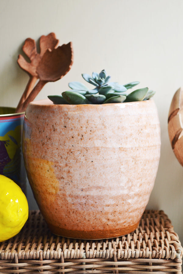 Peach Stoneware Flower Pot