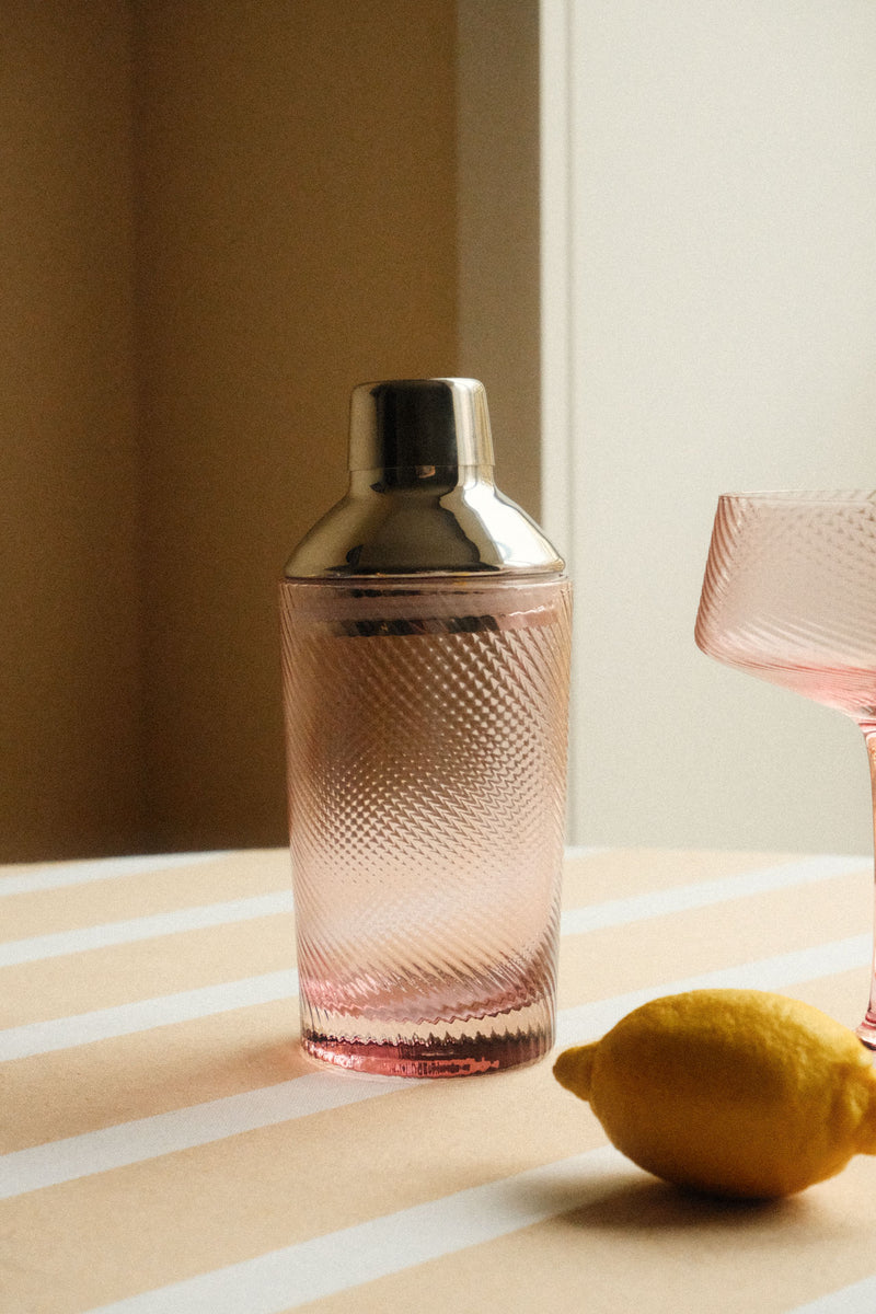 Silver and Pink Twist Glass Cocktail Shaker