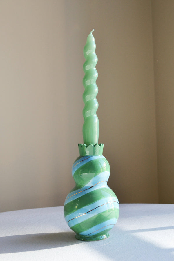 Blue and Green Striped Candlestick Holder