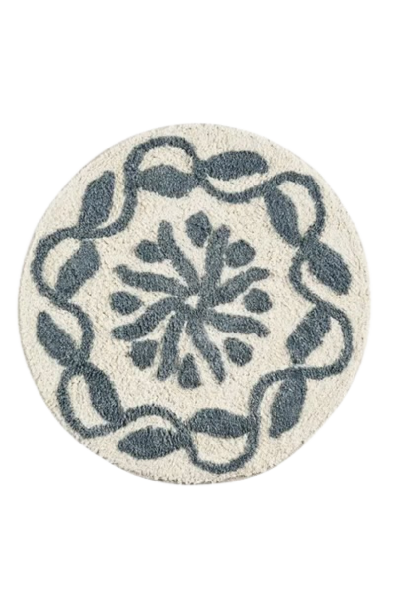 Round Patterned Tufted Cotton Bath Mat / Rug - Three Colours Available